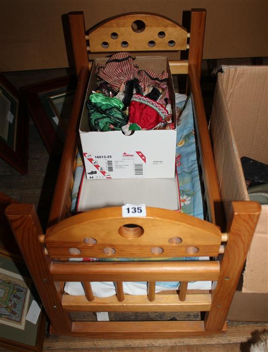 Dolls cot & miniature dolls